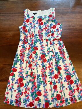 Talbots Women's Red Floral Sleeveless Fit Flare Pleated Dress 8P
